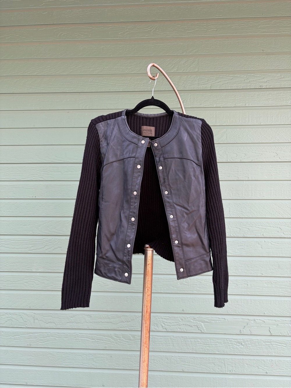 JohnPaulRichard Black Mixed-Media Snap-Front Jacket
